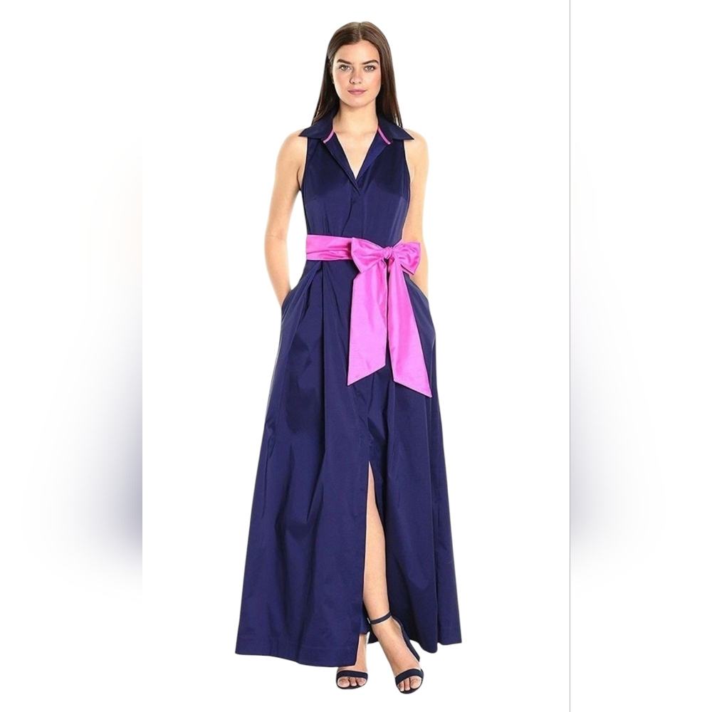 Eliza J Blue Sheen Button Down Maxi Dress Size 10